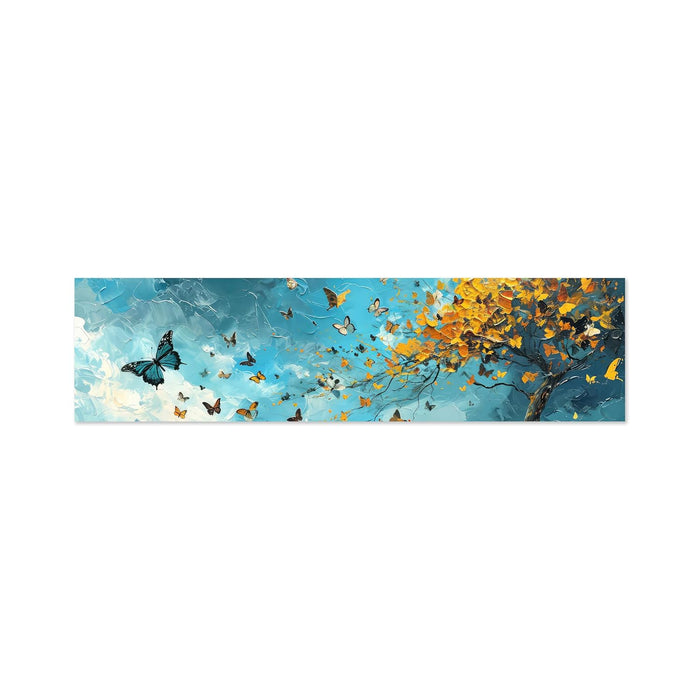 Large Stretched Canvas Painting, Panel Wall Art Print Blue and Yellow Butterfly Tree Luxury Paintings for Home Decoration (Blue, 12x46 Inch)