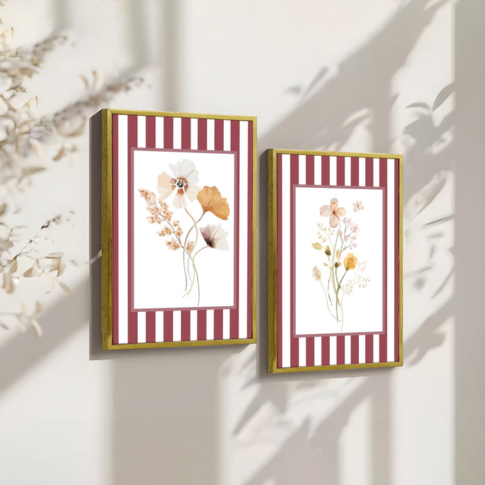 Botanical illustration Floral Canvas Painting, Modern Decorative Wall & Home Décor, Framed Art Print For Decoration (12x16 Inch,Pack of 2)