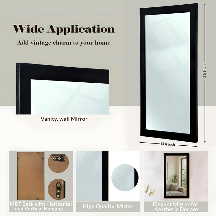 Bathroom Wall Mirror, Black Wall Mount Rectangular Makeup Mirror, Decorative Looking Glass with Frame (Size: Inner: 12x24 in, Outer: 15x27 Inch)
