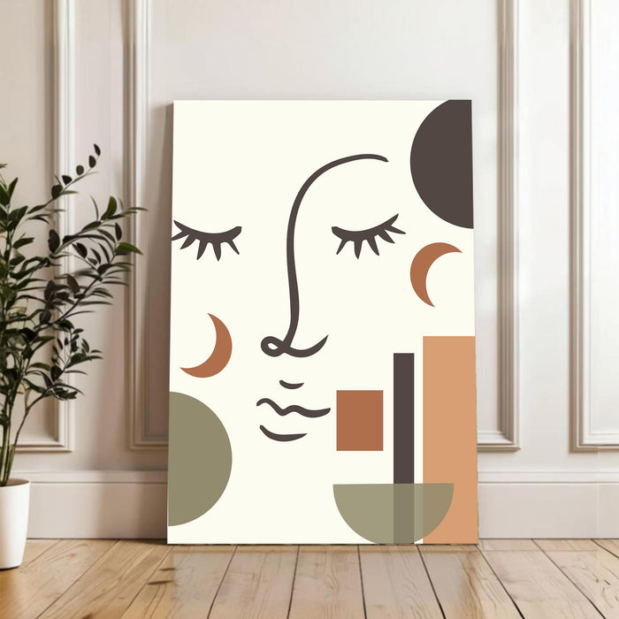 Abstract Women face Stretched Canvas Wall Art Modern Boho Illustration Painting for Home & Office Wall Decor, (16x22 Inch)