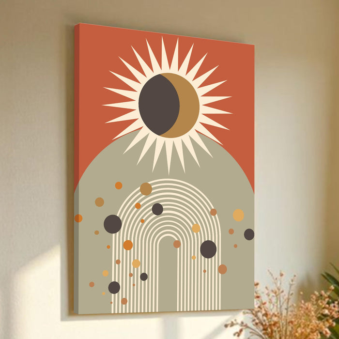 Abstract Sun Rise and floral Stretched Canvas Wall Art Modern Boho Illustration Painting for Home & Office Wall Decor, (16x22 Inch)