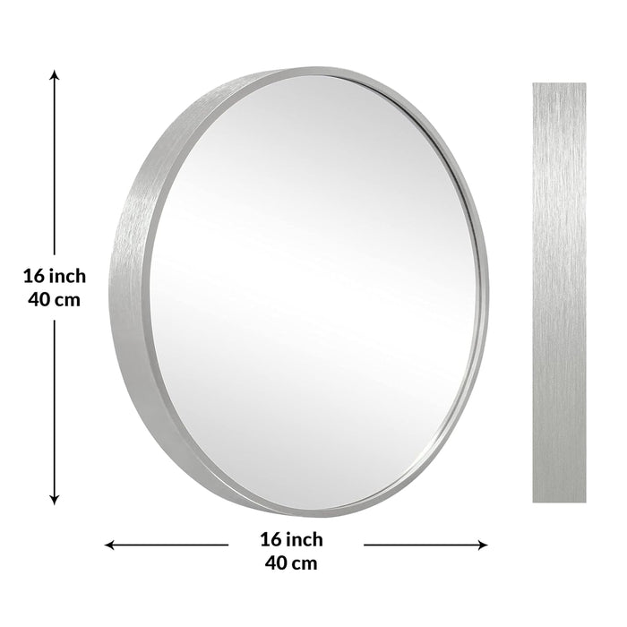 Round Decorative Wall Mirror with Aluminum Metal Frame Silver | Modern Design Vanity Mirror (Silver, 40x40 cm)