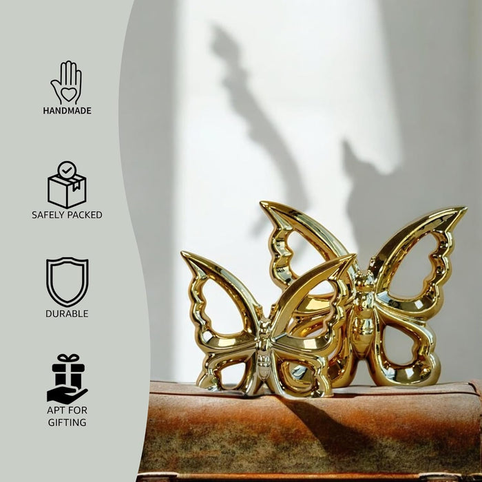 Butterfly Showpiece Statue for Home Décor, Golden (5.5x4.6 & 7x6 inch)