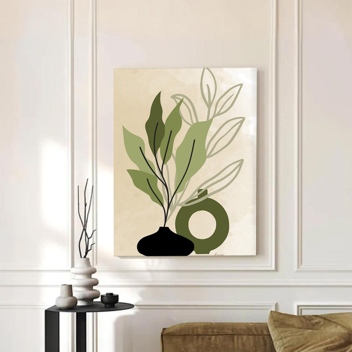 Abstract Botanical Vase Plant Stretched Canvas Wall Art Modern Boho Illustration Painting for Home & Office Wall Decor, (16x22 Inch)