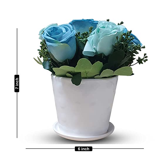 Artificial Rose Flowers with Ceramic Pot for Living Room, Garden and Office Decoration (Size - 7 x 6 Inch)