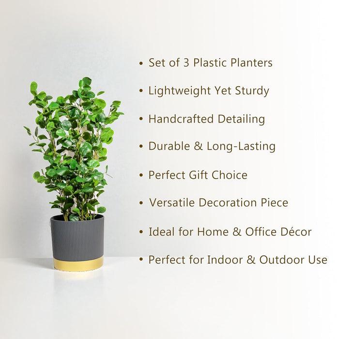 Plant Pot Pack Planter Pot Pack of 3 for Home Decor Brown Copper Indoor Outdoor with Vertical Embossed Ribbed Pattern Perfect 26x29, 21.5x24 and 17x18.5 cm