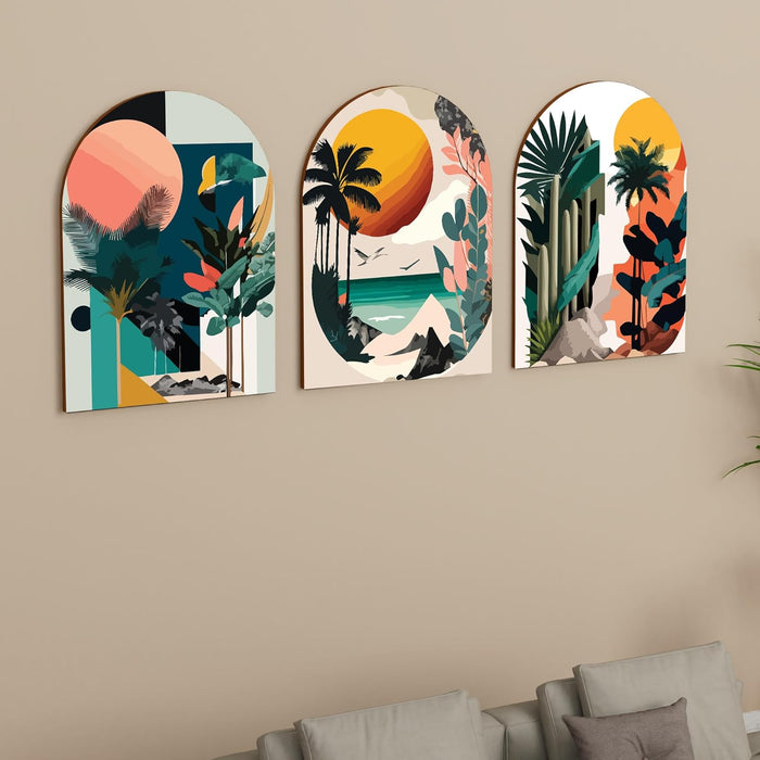 MDF Wall Art Prints Tropical leaf, Modern Home Décor (Set of 3, Size: 16x22 Inch)
