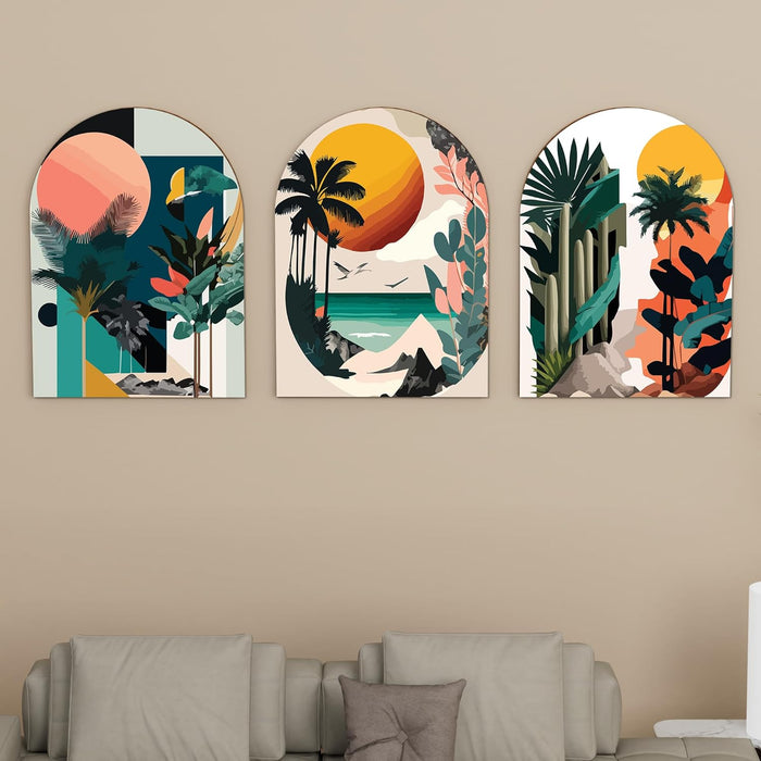 MDF Wall Art Prints Tropical leaf, Modern Home Décor (Set of 3, Size: 16x22 Inch)