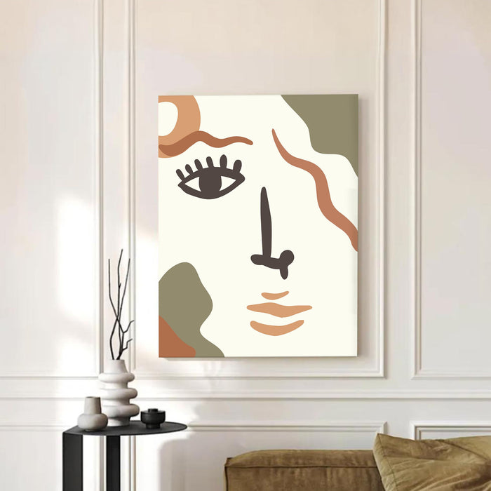 Abstract Face Stretched Canvas Wall Art Modern Boho Illustration Painting for Home & Office Wall Decor, (16x22 Inch)