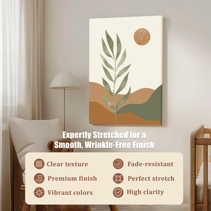 Abstract Botanical Leaves Sun Stretched Canvas Wall Art Modern Boho Illustration Painting for Home & Office Wall Decor, (16x22 Inch)
