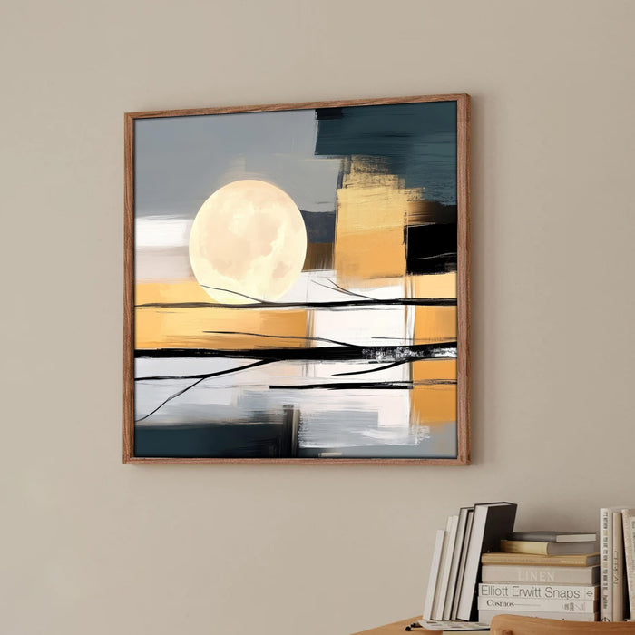 Large Framed Canvas Painting Geometric Wall Art Print, Decorative Modern Paintings For Home (Gold, Size 23x23 Inch)