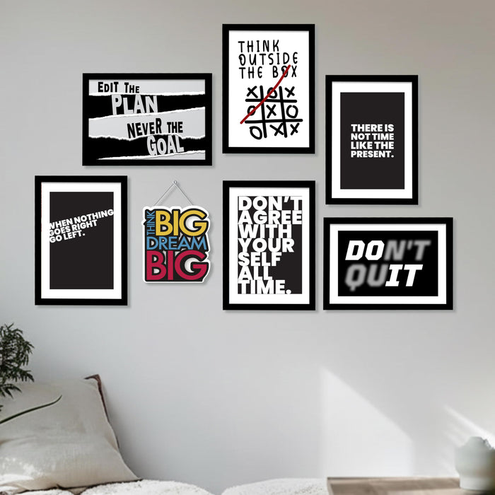 Motivational Wall Art Framed Set of 7 (1 MDF wall Hanging) | Inspirational Quote Posters | Black Framed Painting for Modern Office, Home & Study Room Wall Decor, 9x13 Inch