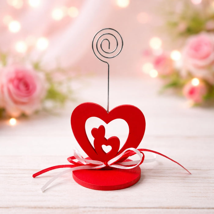 Romantic Heart Photo Clip Stand | Love Memo Holder with Metal Wire Clip | Valentine, Anniversary & Couple Gift Decoration for Table, Desk & Room Décor