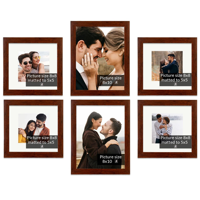 SNAP ART Set of 6 Personalized Synthetic Wall Photo Frame, Birthday, Anniversary Gift for Home Office Decoration (Brown, Size: 4 Pcs 8x8 Inch, 2 Pcs 8x10 Inch)