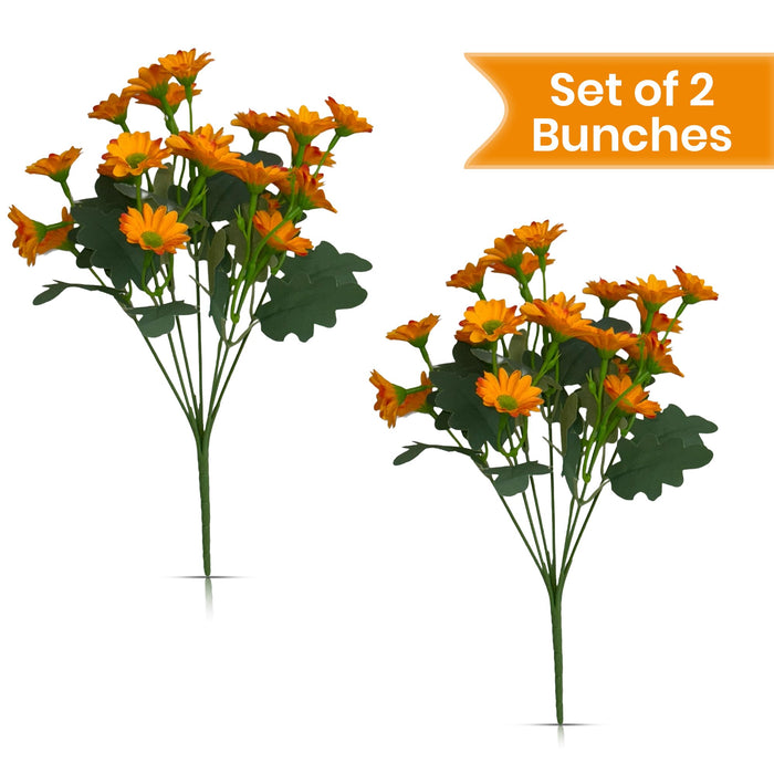 Art Street Artificial Orange Flowers Bunch |Daisy Flowers for Home | Living Room, Valentine Day Décor |Christmas Day, New Year Gift, 7 Head 21 Flowers| Pack of 2|Size 13 INCH, (Without Vase)