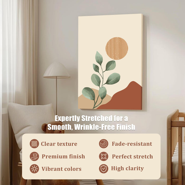 Abstract Botanical desert sun rise Stretched Canvas Wall Art Modern Boho Illustration Painting for Home & Office Wall Decor, (16x22 Inch)