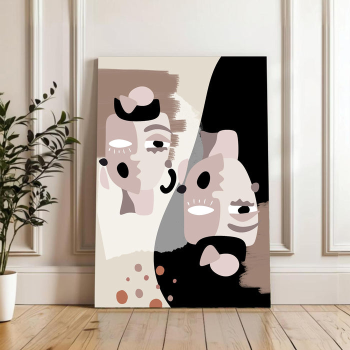 PAINTINGMANTRA Abstract Face theme Stretched Canvas Wall Art Modern Boho Illustration Painting for Home & Office Wall Decor, (16x22 Inch)