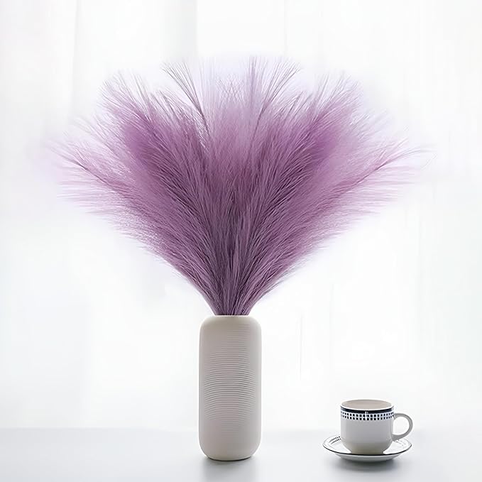 Artificial Pampas Grass for Decoration, Pink Blush Faux, Non-Shedding Feather Grass Pack of 4 | Gradient Pampas Grass | (18 Inch)