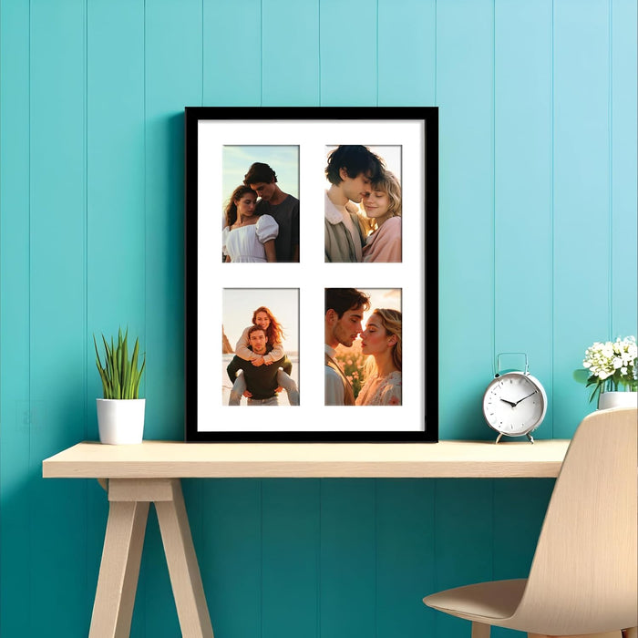 Photo Frame Collage 10x15 cm Photos Display 4 Openings Wall Mounting Home Décor Photo-Frame (34x44 cm)