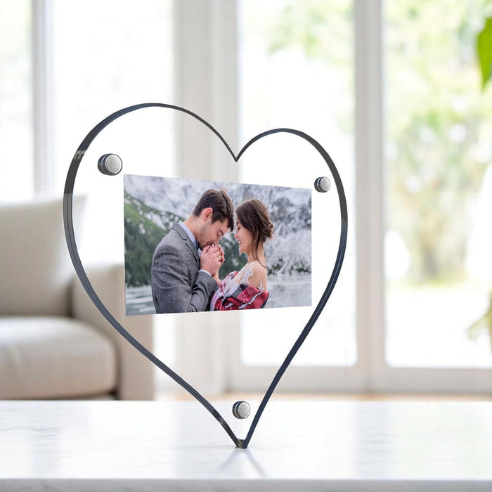 Acrylic Magnetic Picture Photo Frames 9x10 Cm Set of 2, Custom Acrylic Refrigerator, Heart Shape Fridge Magnetic Photo Frames.
