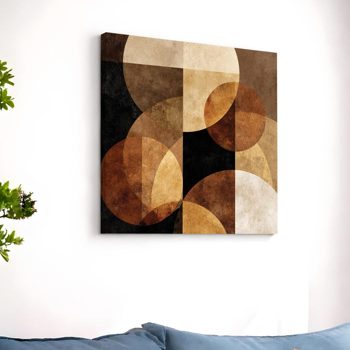 Abstract Geometric Stretched Canvas Wall Art Painting For Living Room, Mid-Century Modern, Minimalist Round Overlapping Shapes in Earthy for Living Room & Office (56xx56 cm)