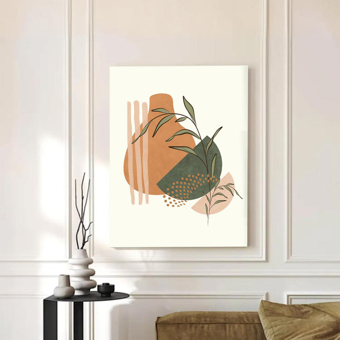 PAINTINGMANTRA Abstract vase Botanical Stretched Canvas Wall Art Modern Boho Illustration Painting for Home & Office Wall Decor, (16x22 Inch)