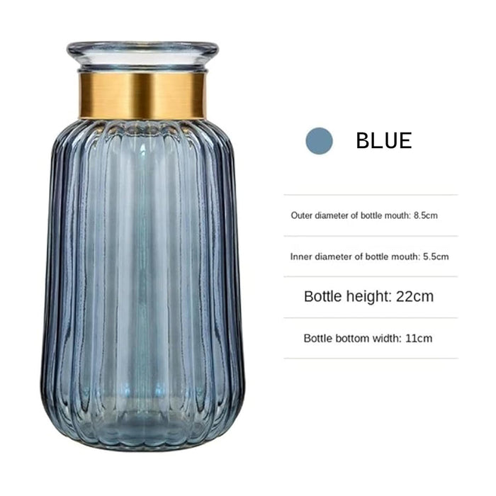 Glass Flower Vase for Modern Decorative Flower and Plants for Table Centerpiece Decoration (Blue, 11x22 cm)