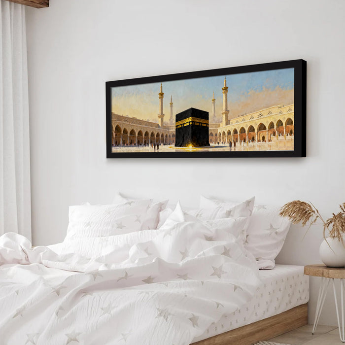 Makka Madina Kaaba Islamic Arabic Wall Art Framed Luxury Paintings for Home Decoration, Living room, Bedroom and Office Decoration (99x38 CM)