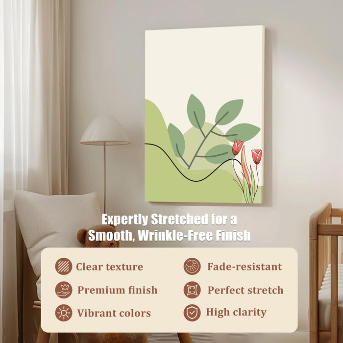 Abstract Botanical Leaves Desert Stretched Canvas Wall Art Modern Boho Illustration Painting for Home & Office Wall Decor, (16x22 Inch)
