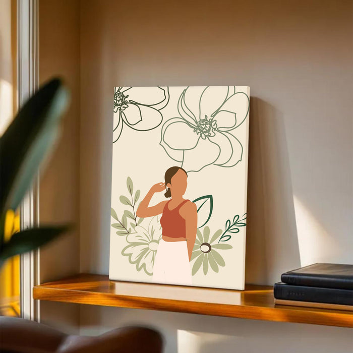 PAINTINGMANTRA Abstract Women floral rainbow Stretched Canvas Wall Art Modern Boho Illustration Painting for Home & Office Wall Decor, (16x22 Inch)