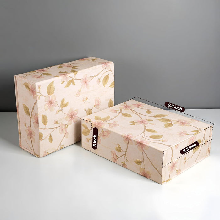 Foldable Cardboard Flowers Printed Hamper Gift Box Set of 2, Multipurpose Gift Hamper Box For Special Occasions, Wedding Gift Packaging (White)