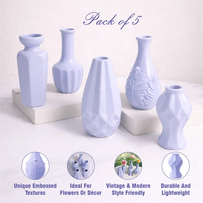 Set of 5 Grey Ceramic Decorative Vases for Home Decor | Modern Minimal Flower Vase Set for Living Room, Bedroom, Table & Gift