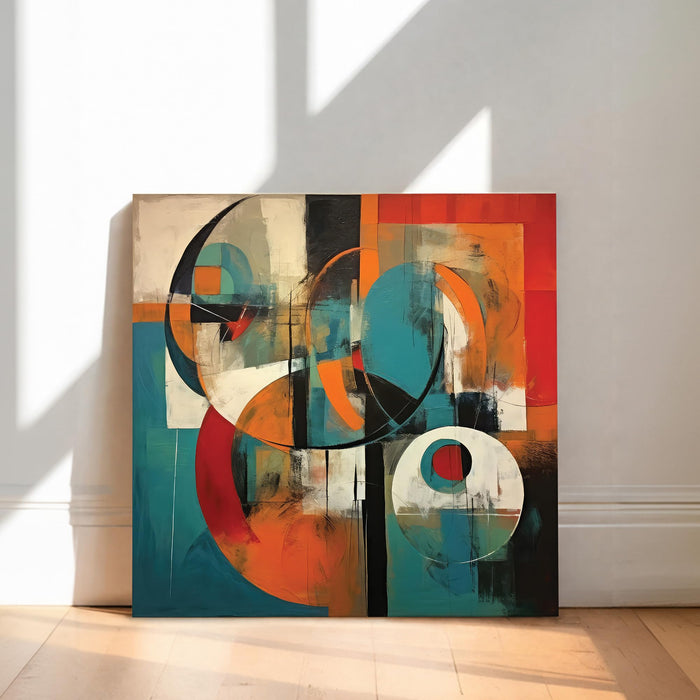 Geometric Abstract Stretched Canvas Painting For Living Room | Mid-Century Modern Wall Art Large Canvas Painting For Livingroom Home Decor, Bedroom, Hallway's, Office, Hotel - 86x86 cm