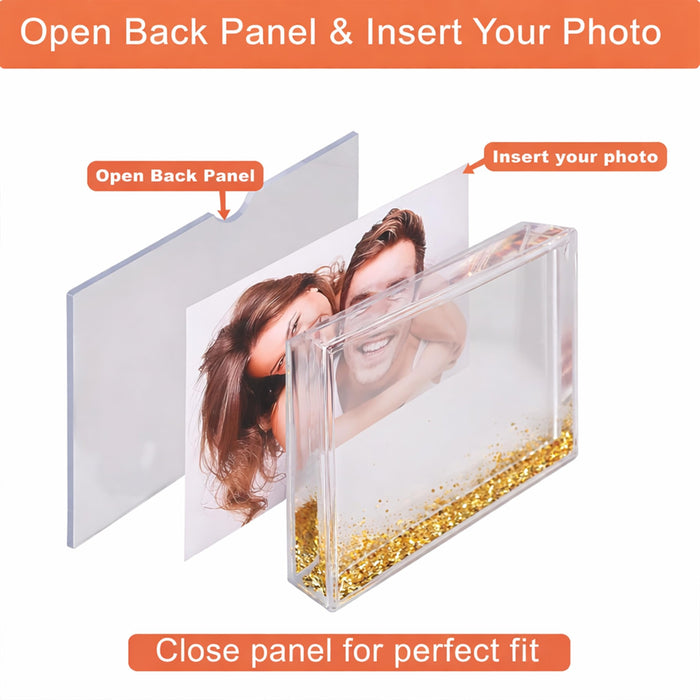 Art Street Customized Golden Glitter Liquid Photo Frame, Desktop Table Frame with Floating Glitter, Acrylic Water Frames for Valentine's Day Gift, Anniversary, Couple Photo Display, 4.2x6 Inch