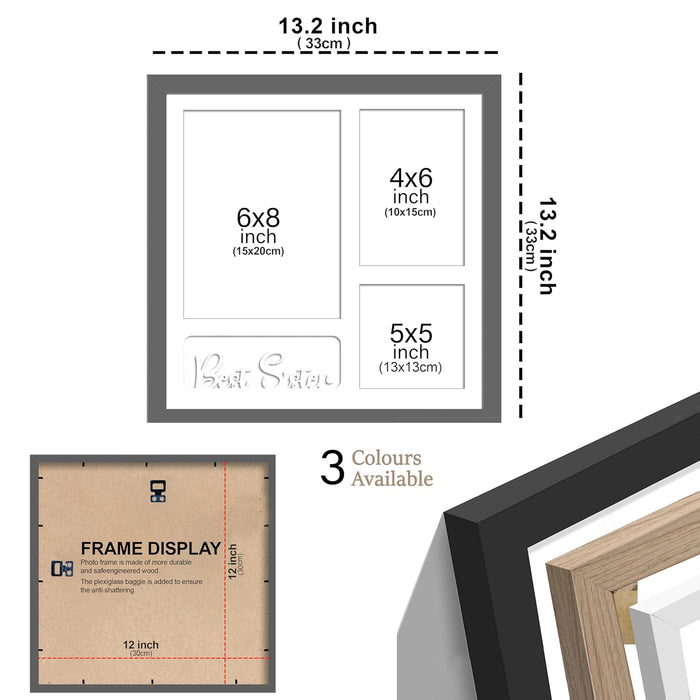 Photo Frame Collage 15x20, 10x15, 13x13 cm Photos Display 4 Oppenings Wall Mounting Home Décor Photo-Frame Suits (34x34 cm)