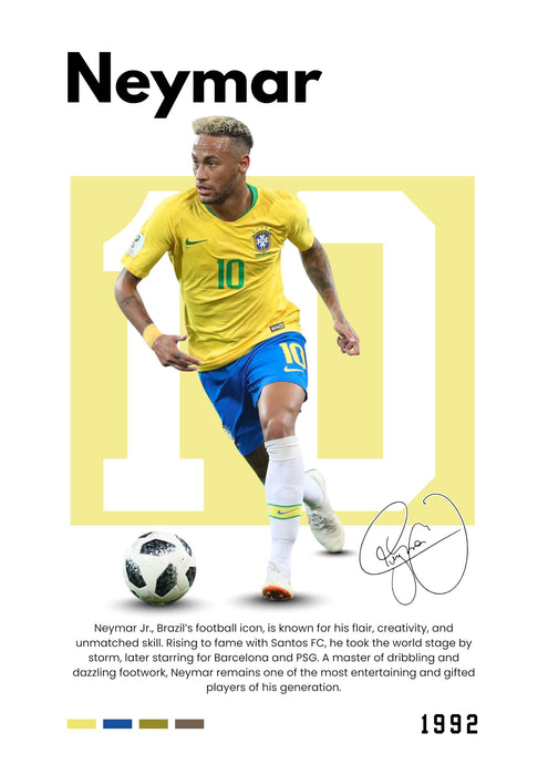Neymar Jr Brazil Sports Painting With Frame for living room, Football Player Framed Wall Art Painting for Home Decor Set of 3, Size 13.6 by 17.9 Inch