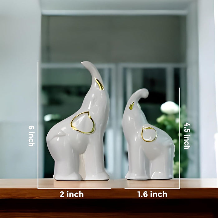 Elephant Showpiece Statue for Home Décor, White (1.6x4.5 & 2x6 inch)
