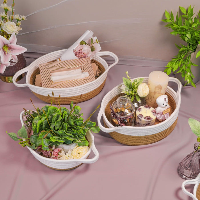 Jute Basket Round Shape Foldable Gift Basket, Storage and Organizer Jute Baskets with Handle (Set of 3)