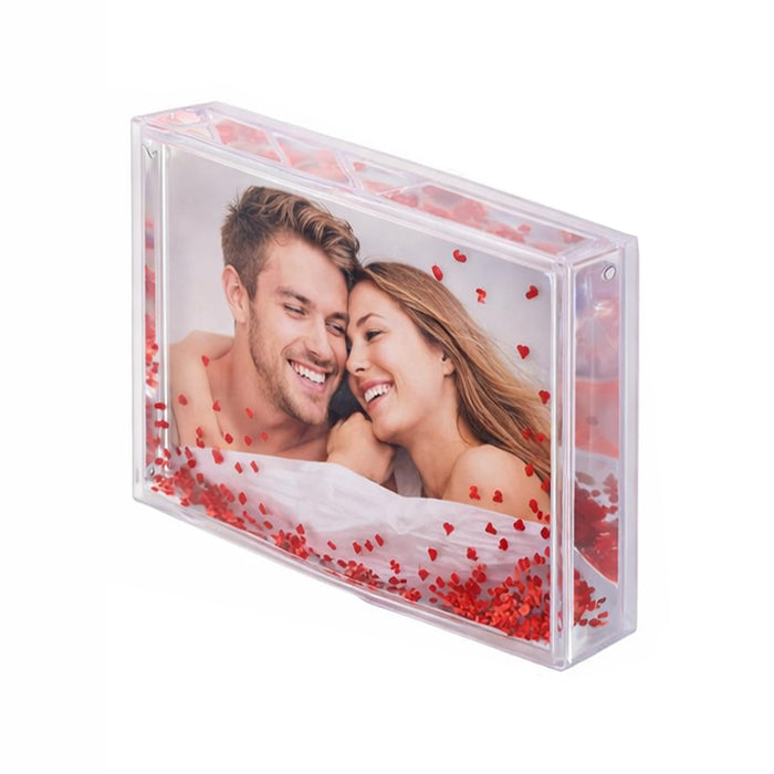 Art Street Customized Red Glitter Liquid Photo Frame, Desktop Tabletop Frame with Heart-Shaped Floating Glitter, Acrylic Water Frames for Valentine's Day Gift, Anniversary, Wedding, 3.8x4.5 Inch