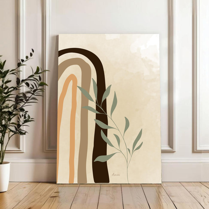 PAINTINGMANTRA Abstract Botanical Rainbow Stretched Canvas Wall Art Modern Boho Illustration Painting for Home & Office Wall Decor, (16x22 Inch)