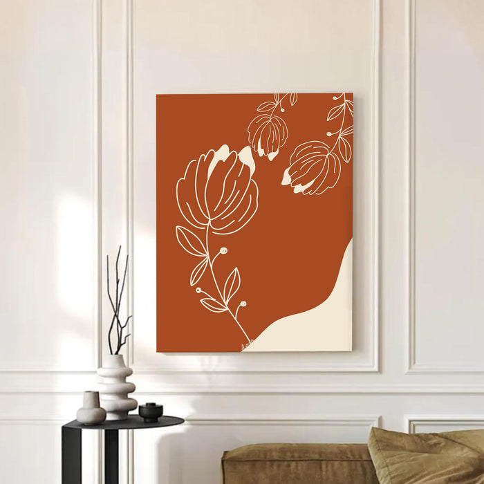 Abstract golden floral Plants Stretched Canvas Wall Art Modern Boho Illustration Painting for Home & Office Wall Decor, (16x22 Inch)