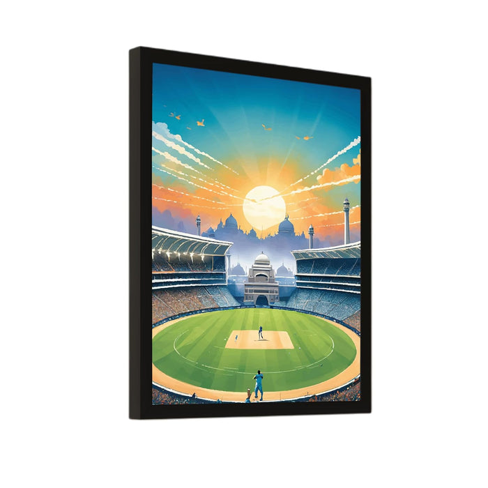 Art Street Cricket Stadium field Player Sports Framed Wall Hanging Poster For Home Decor, Living Room, Hotel and Office Decoration (12.7x17.5 Inch)