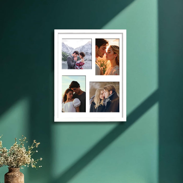 Photo Frame Collage 13x13, 10x15 cm Photos Display 4 Openings Wall Mounting Home Décor Multi Opening White Photo-Frame (31x39 cm)