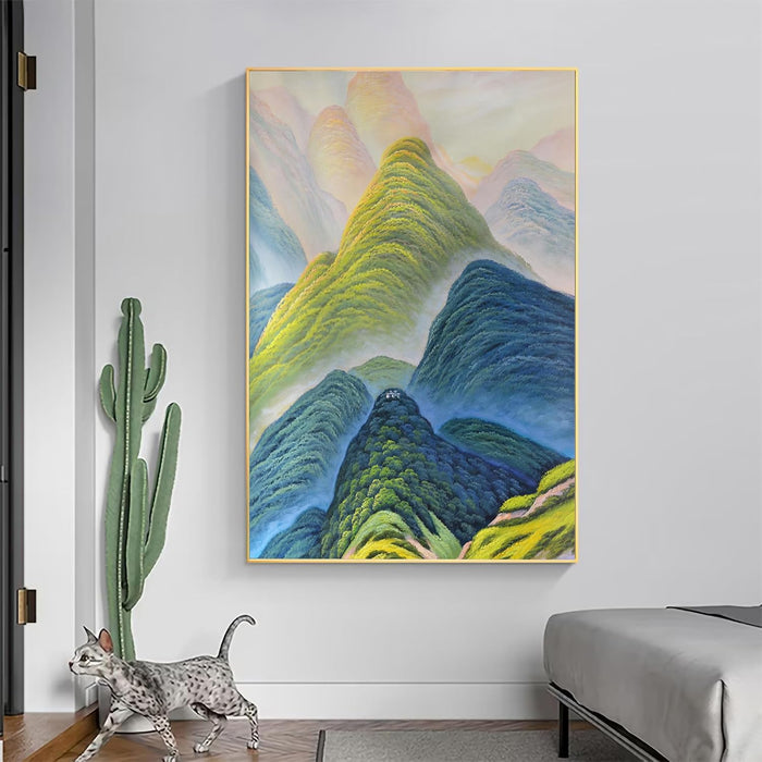Canvas Painting Colorful Nordic Mountain Field Framed Decorative Wall Art For Living Room (Size:23x35 Inch)