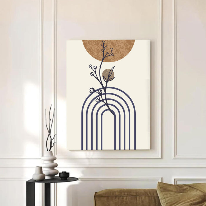 Abstract Blue Rainbow leaves Stretched Canvas Wall Art Modern Boho Illustration Painting for Home & Office Wall Decor, (16x22 Inch)