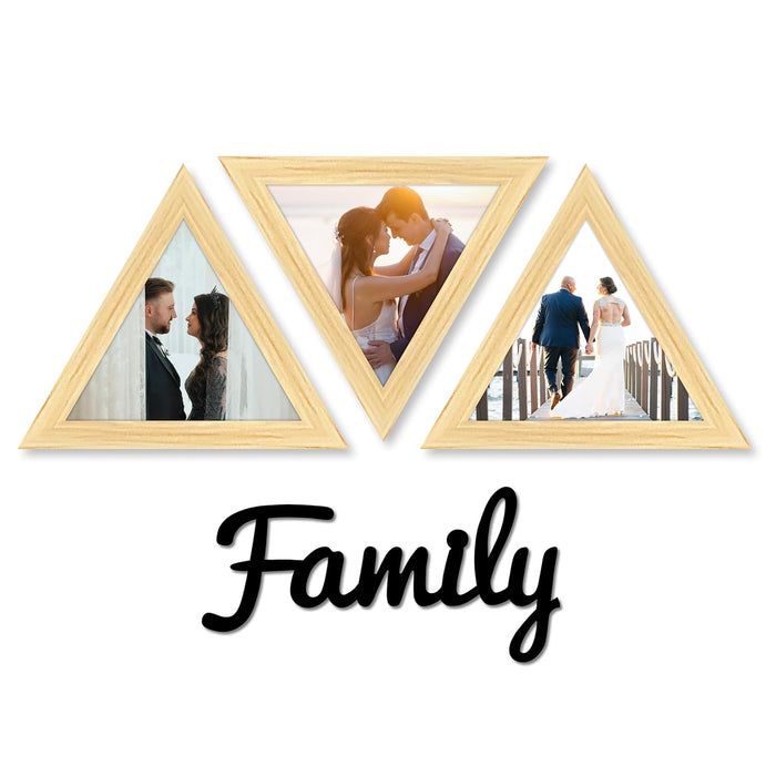 Triangular Wall Photo/Picture Frame Set of 3, and 'Family' Word, for Home (Size 9.2x9.2 Inch)
