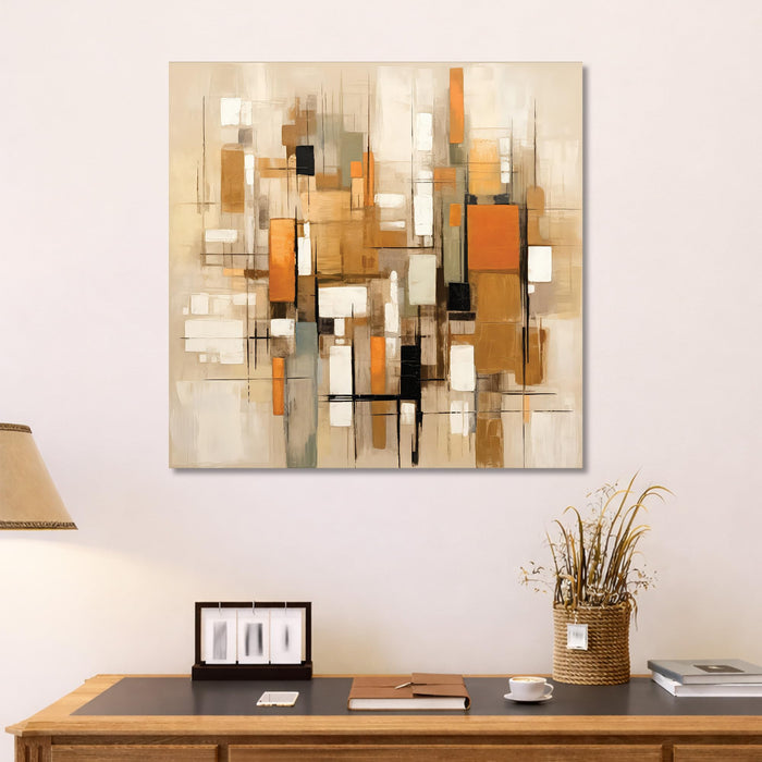 Geometric Abstract Stretched Canvas Painting For Living Room | Modern Mid-Century Wall Art Large Canvas Painting For Livingroom Home Decor, Bedroom, Hallway's, Office, Hotel - 86x86 cm