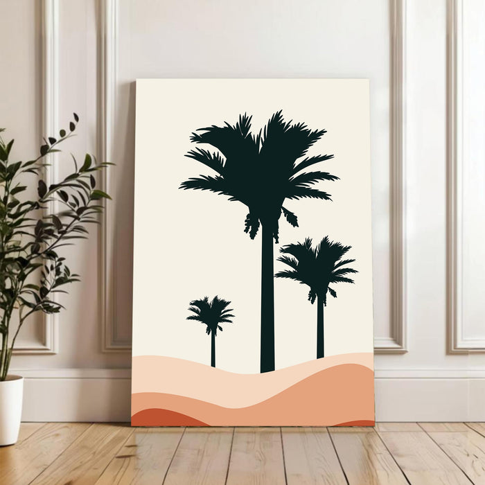 Abstract Palm Tree Desert Stretched Canvas Wall Art Modern Boho Illustration Painting for Home & Office Wall Decor, (16x22 Inch)