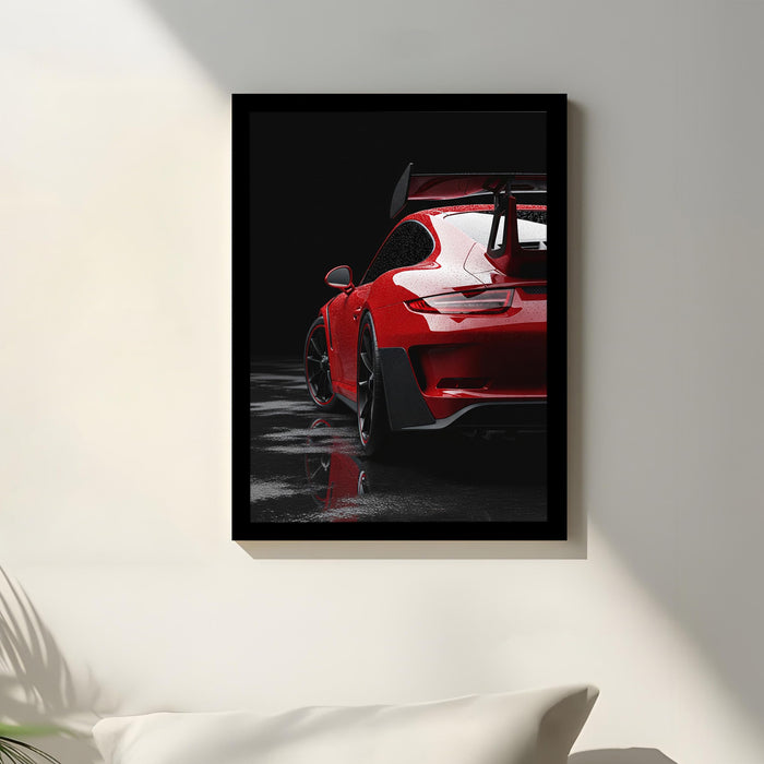 Automotive Motivational Framed Wall Art Print with Red Sports Car Illustration Prints, Retro Car Decor 32x44 cm