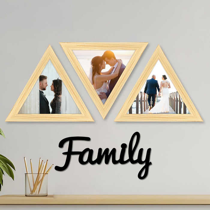 Triangular Wall Photo/Picture Frame Set of 3, and 'Family' Word, for Home (Size 9.2x9.2 Inch)